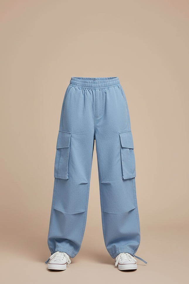 Pantalon Cargo Bleu Ample Décontracté Multipoches Enfant - Jean - vue 3