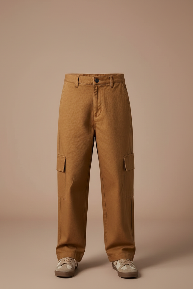 Pantalon Cargo Marron Ample Coton Enfant Garçon - Toile - vue 3