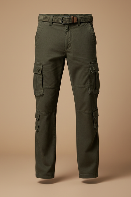 Pantalon Cargo Vert Militaire Décontracté Multipoches Coton - Kaki - vue 3
