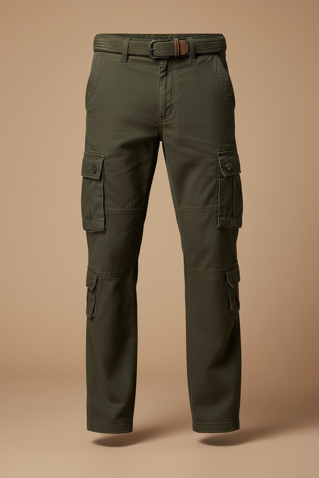 Pantalon Cargo Vert Militaire Décontracté Multipoches Coton - Kaki - vue 3