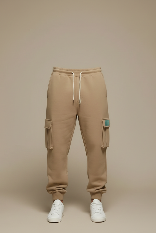 Pantalon Cargo Beige Ample Molletonné Cordon Homme - vue 3
