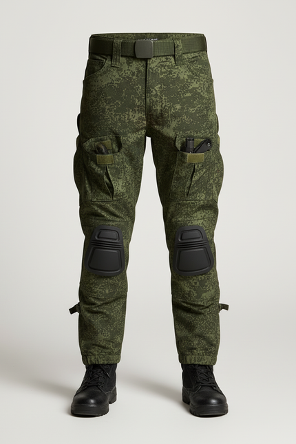 Pantalon Cargo Camouflage Militaire Tactique Multipoches Genouillères - Vert Toile - vue 3