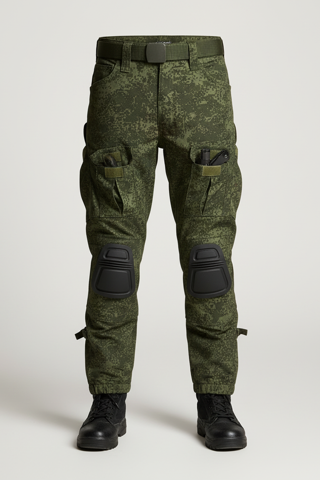 Pantalon Cargo Camouflage Militaire Tactique Multipoches Genouillères - Vert Toile - vue 3