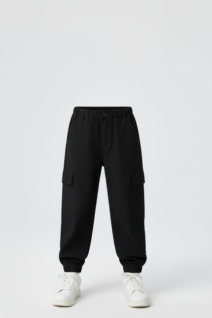 Pantalon Cargo Noir Ample Coton Garçon Poches - vue 3
