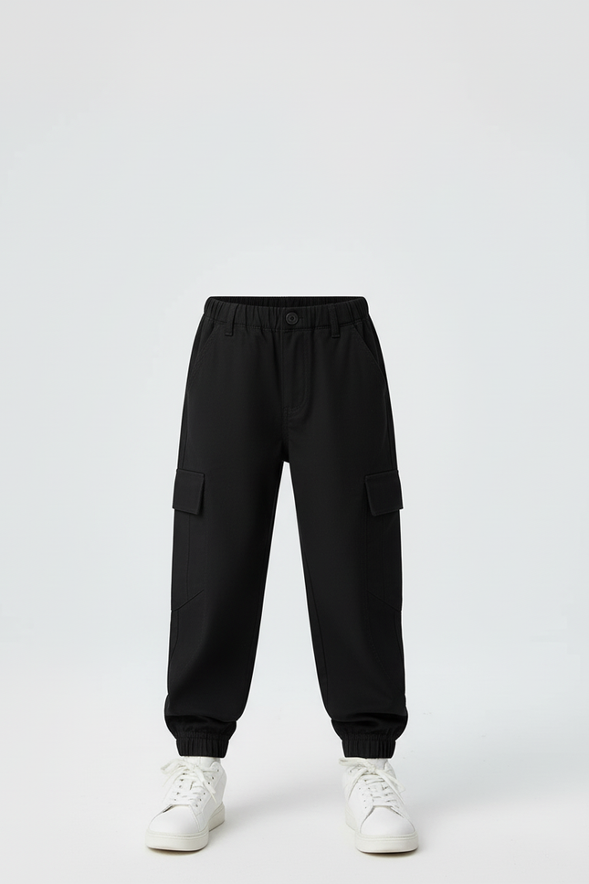 Pantalon Cargo Noir Ample Coton Garçon Poches - vue 3