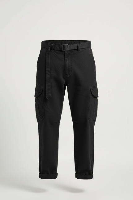 Pantalon Cargo Noir Coton Ample Décontracté Multipoches Homme - vue 3