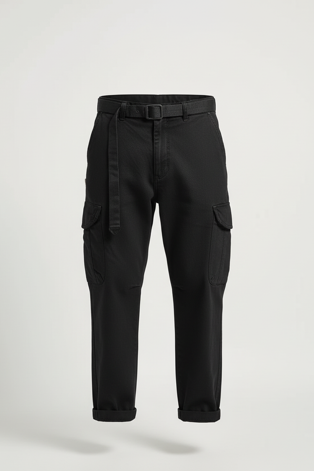 Pantalon Cargo Noir Coton Ample Décontracté Multipoches Homme - vue 3