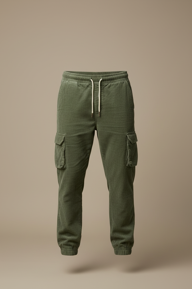 Pantalon Cargo Vert Côtelé Décontracté Homme Cordon - Cordé - vue 3