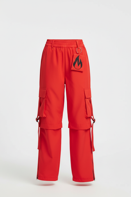 Pantalon Cargo Rouge Ample Fille Poches Sangles - Polyester - vue 3