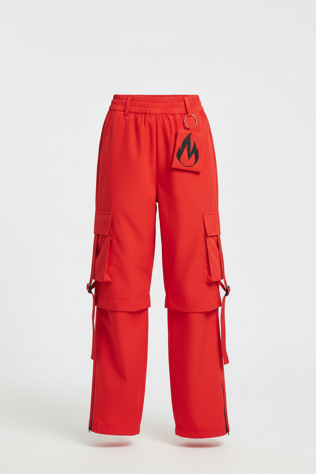 Pantalon Cargo Rouge Ample Fille Poches Sangles - Polyester - vue 3