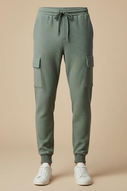 Pantalon Cargo Vert Côtelé Ample Homme Décontracté - Maille - vue 3