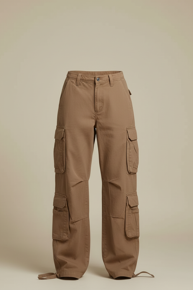 Pantalon Cargo Marron Ample Multipoches Vintage Femme - Toile - vue 3
