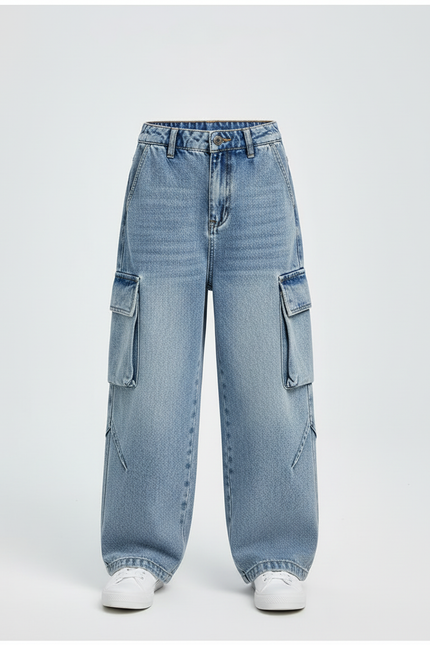 Pantalon Cargo Ample Denim Bleu Multipoches Garçon - Jean - vue 3