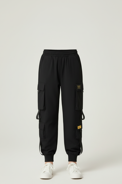Pantalon Cargo Noir Ample Poches Multiples Casual - Polyester - vue 3