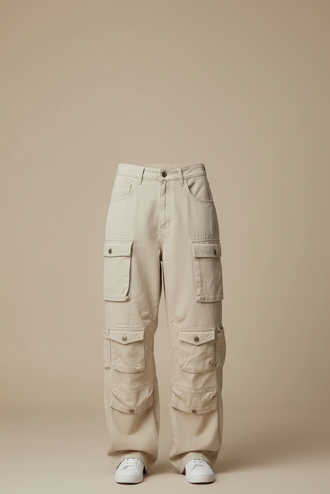 Pantalon Cargo Beige Ample Multipoches Femme - Toile - vue 3