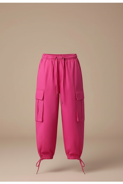 Pantalon Cargo Fuchsia Ample Fille Multipoches Décontracté - Rose Toile - vue 3