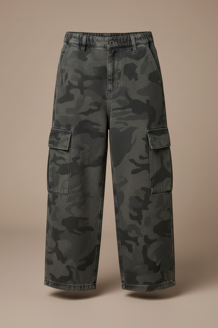 Pantalon Cargo Camouflage Ample Gris Décontracté Enfant - Toile - vue 3