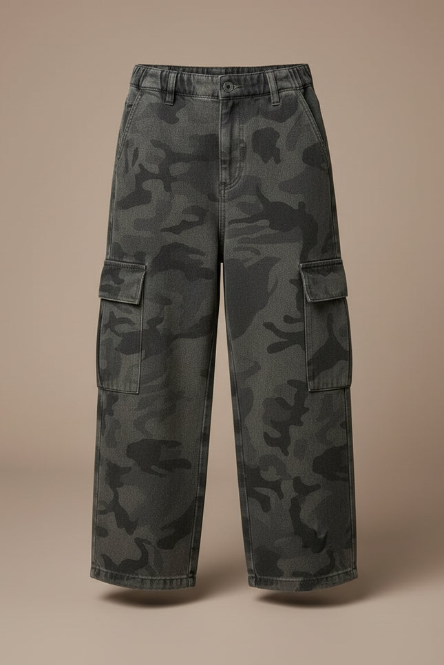 Pantalon Cargo Camouflage Ample Gris Décontracté Enfant - Toile - vue 3