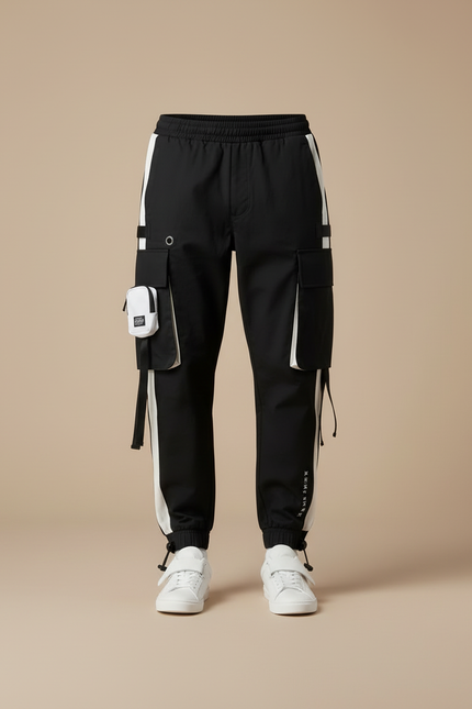 Pantalon Cargo Noir Et Blanc - Polyester - vue 3