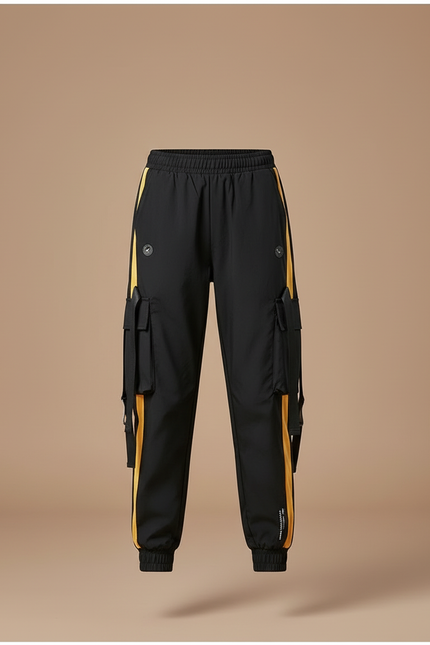 Pantalon Cargo Noir Ample Bandes Jaunes Enfant - Polyester - vue 3