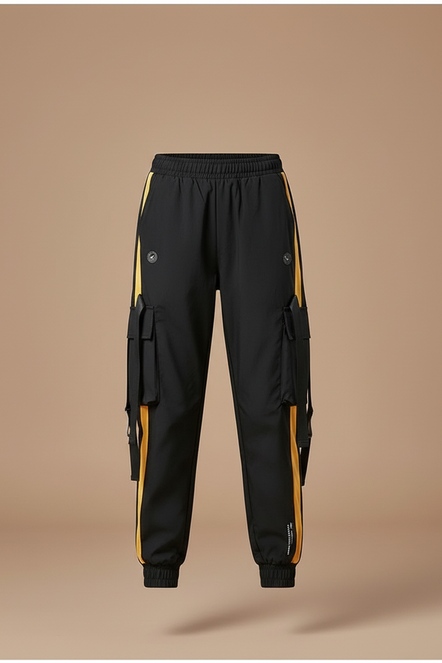 Pantalon Cargo Noir Ample Bandes Jaunes Enfant - Polyester - vue 3