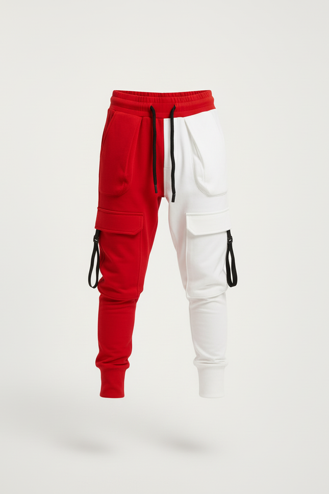 Pantalon Cargo Bicolore Rouge Blanc Multipoches Enfant - Multicolore Molleton - vue 3