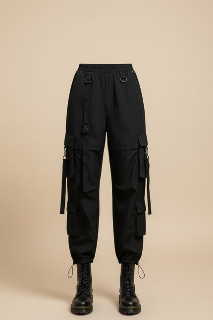 Pantalon Cargo Noir Taille Haute - Polyester - vue 3