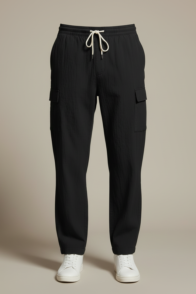 Pantalon Cargo Noir Léger Décontracté Multipoches Cordon - Polyester - vue 3