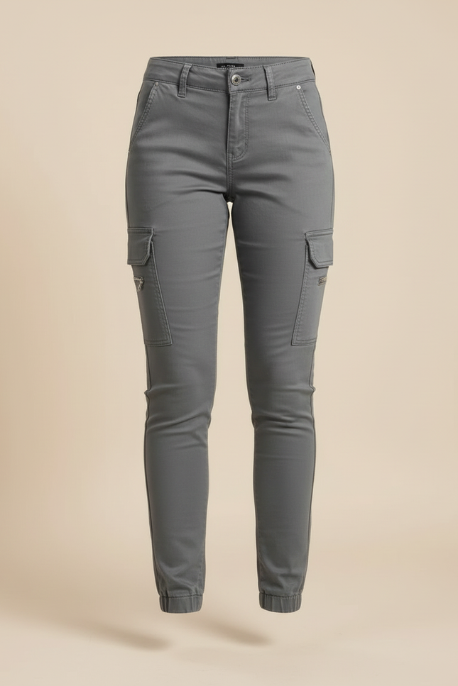 Pantalon Cargo Gris Slim Jogger Femme Élégant - Coton - vue 3
