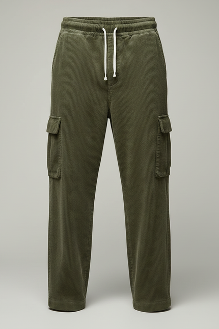 Pantalon Cargo En Velours Côtelé Homme - Kaki Cordé - vue 3