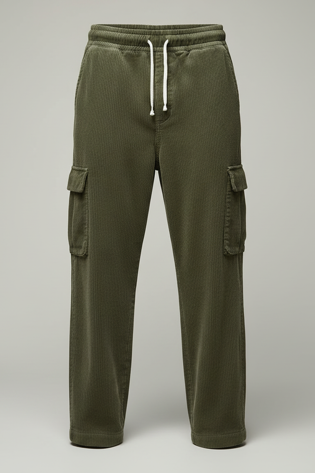 Pantalon Cargo En Velours Côtelé Homme - Kaki Cordé - vue 3