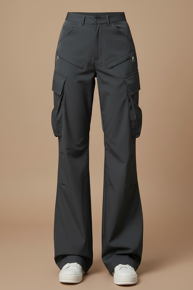 Pantalon Cargo Gris Ample Poches Zippées Femme - Polyester - vue 3