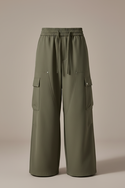 Pantalon Cargo Vert Kaki Ample Fluide Femme - Polyester - vue 3