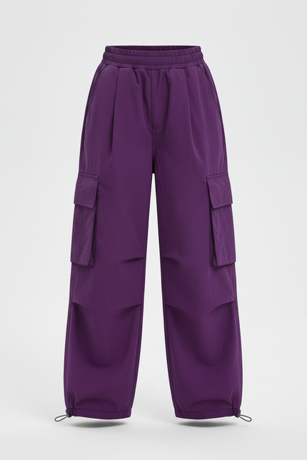 Pantalon Cargo Violet Ample Multipoches Fille Décontracté - Polyester - vue 3