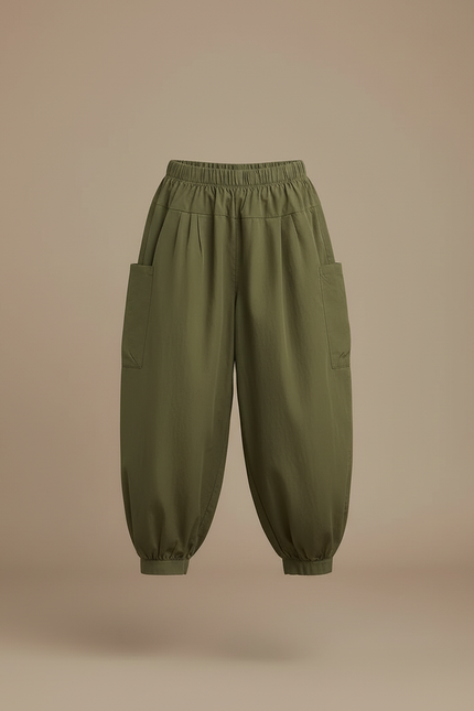 Pantalon Cargo Vert Kaki Ample Coton Enfant - vue 3