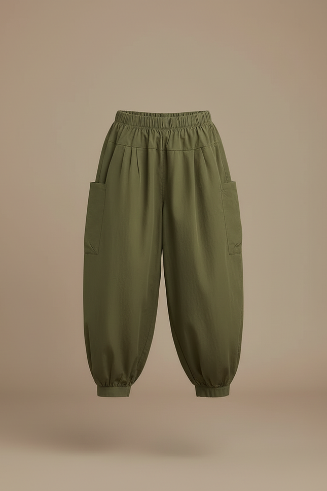 Pantalon Cargo Vert Kaki Ample Coton Enfant - vue 3