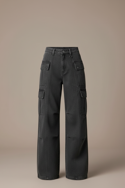 Pantalon Cargo Gris Femme Ample Multipoches Décontracté - Jean - vue 3