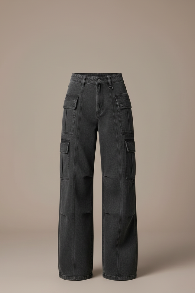 Pantalon Cargo Gris Femme Ample Multipoches Décontracté - Jean - vue 3