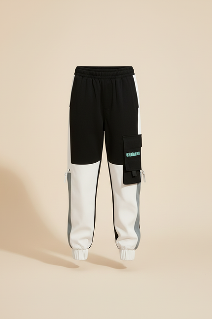 Pantalon Cargo Noir Blanc Multipoches Streetwear Enfant - Multicolore Polyester - vue 3