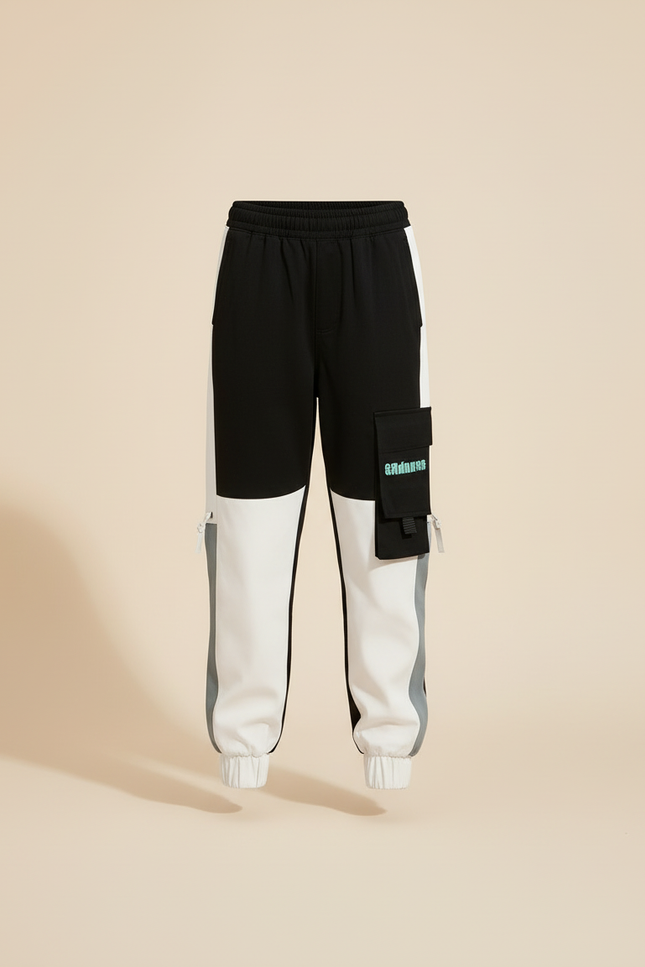 Pantalon Cargo Noir Blanc Multipoches Streetwear Enfant - Multicolore Polyester - vue 3