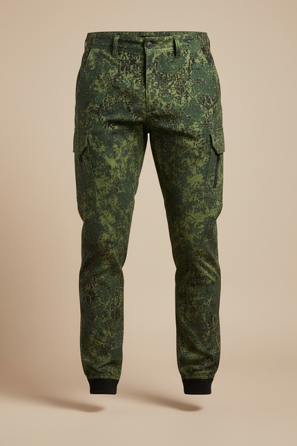 Pantalon Cargo Camouflage Numérique Ajusté Homme Streetwear - Vert Toile - vue 3