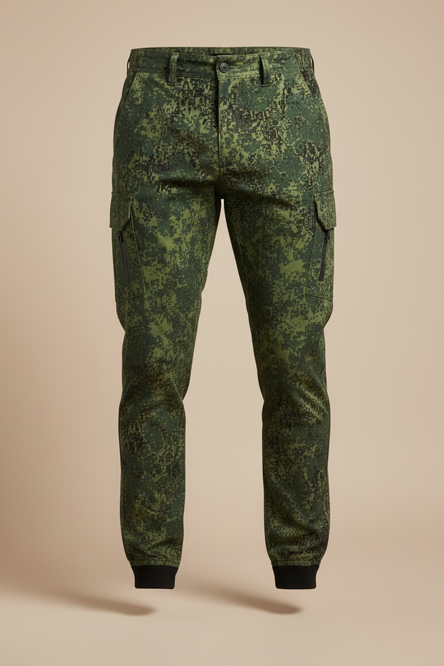 Pantalon Cargo Camouflage Numérique Ajusté Homme Streetwear - Vert Toile - vue 3