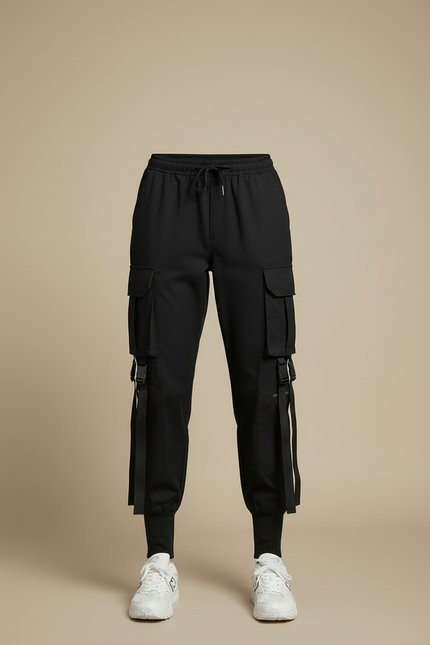 Pantalon Cargo Noir Streetwear Poches Sangles Femme - Polyester - vue 3