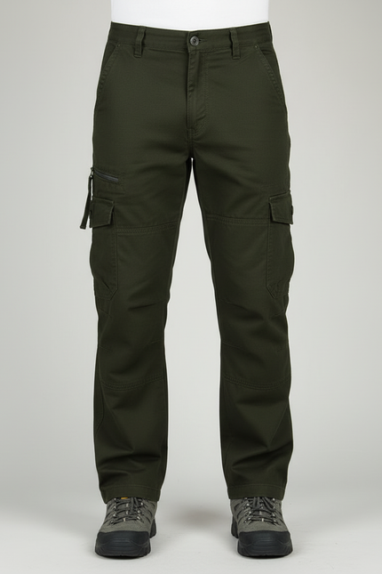 Pantalon Cargo Homme Vert Militaire Coton Ample Décontracté - Kaki Toile - vue 3