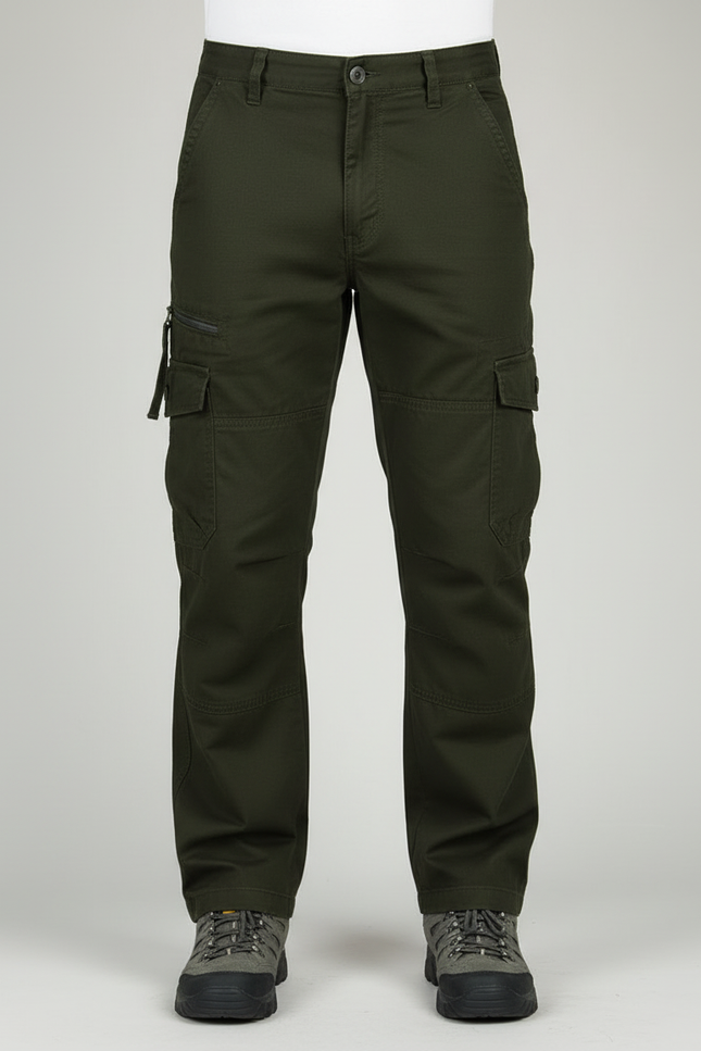 Pantalon Cargo Homme Vert Militaire Coton Ample Décontracté - Kaki Toile - vue 3