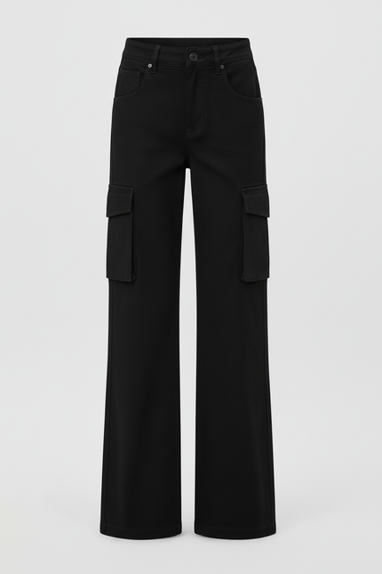 Pantalon Cargo Noir Fille Évasé Ample Taille Haute - Toile - vue 3