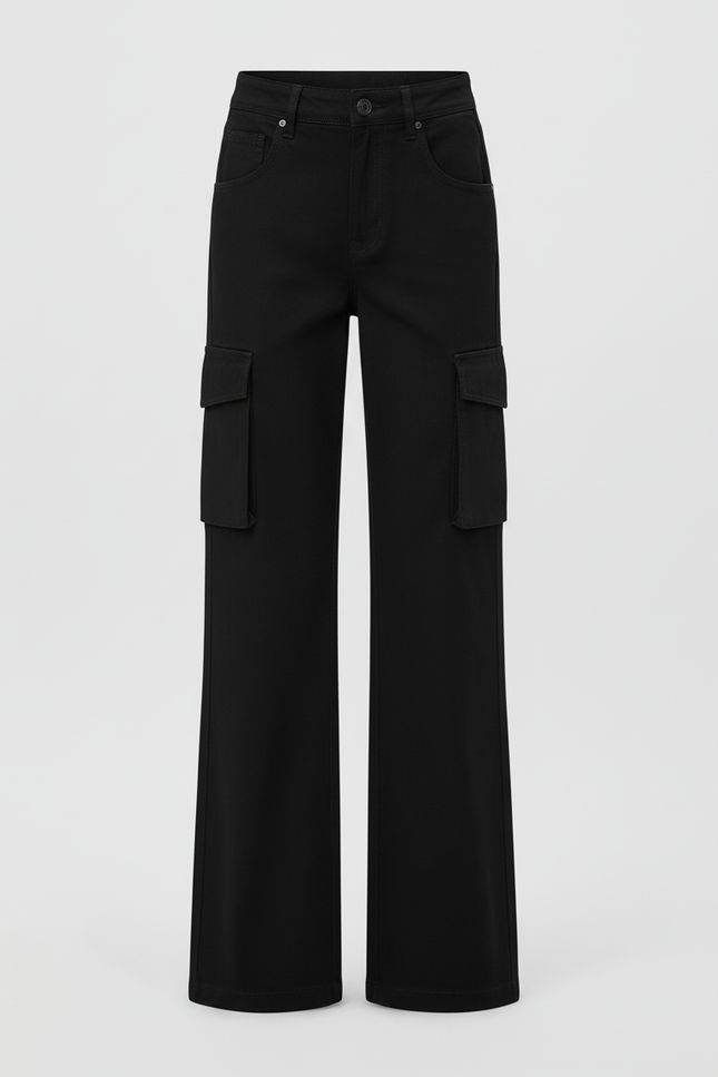 Pantalon Cargo Noir Fille Évasé Ample Taille Haute - Toile - vue 3