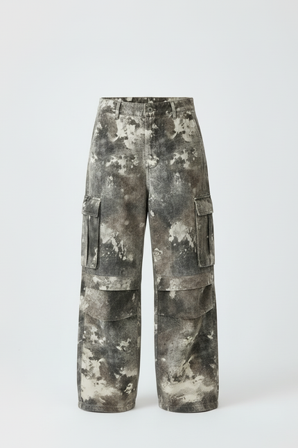 Pantalon Cargo Ample Camouflage Gris Poches Fille Coton - Toile - vue 3