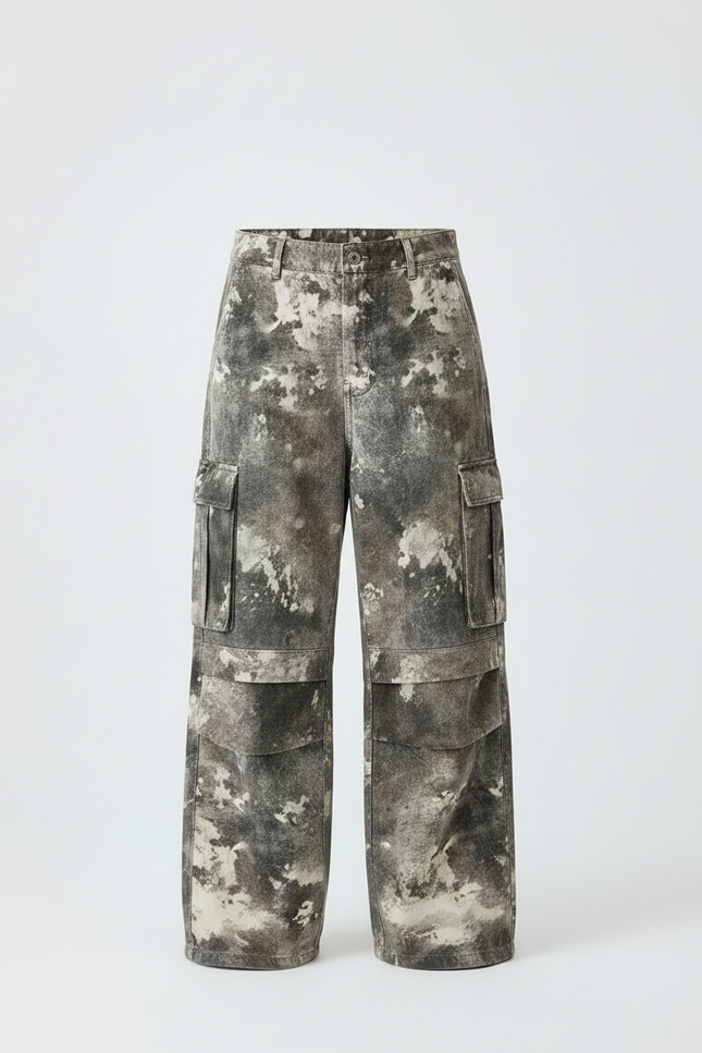 Pantalon Cargo Ample Camouflage Gris Poches Fille Coton - Toile - vue 3