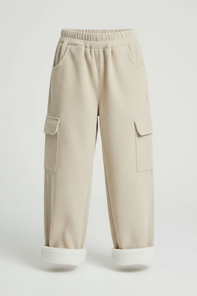 Pantalon Cargo Beige Côtelé Ample Enfant Doublé Polaire - Cordé - vue 3